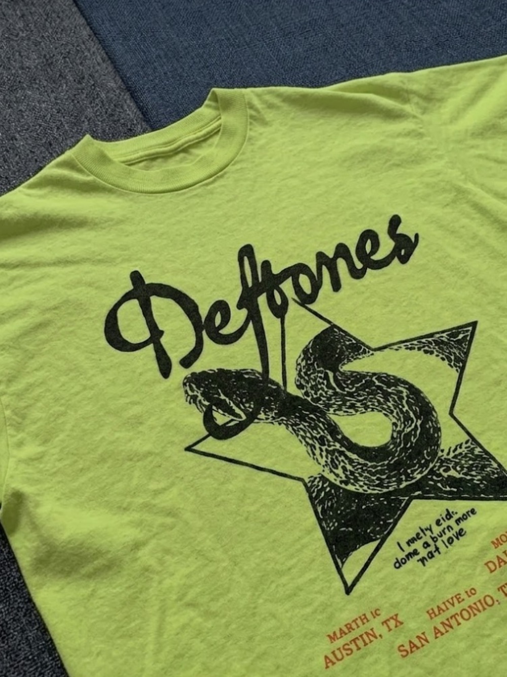 Gildan Lime Green Deftones Snake Graphic Tee - Picture 2 of 2